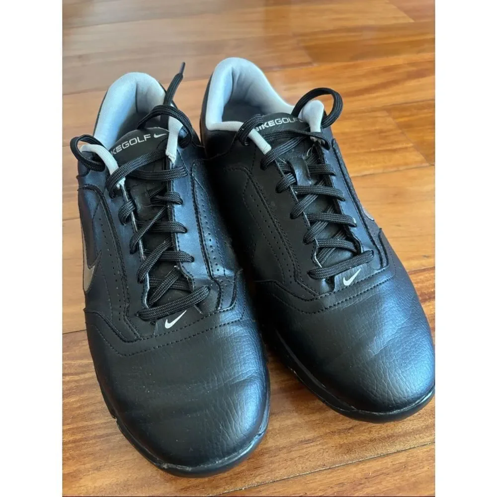 Nike Men’s Black Athletic Golf Shoes with Metallic Swoosh size 8